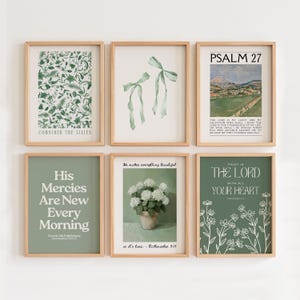 Christian Wall Art Set of 6, Sage Green Bible Verse Prints, Jesus Art Posters, Trendy Faith Decor, Printable Scripture, Housewarming Gift