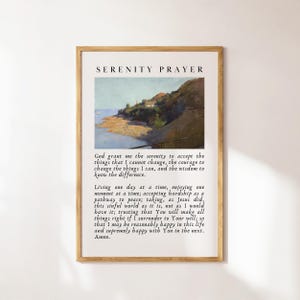 Oración cristiana de serenidad, arte cristiano para la pared, póster con versículos bíblicos, impresiones de nietas costeras, arte de pared costero, regalo cristiano para el hogar