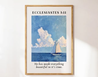 Ecclesiastes 3:11 Sailboat Painting, Christian Wall Art, Coastal Granddaughter Prints, Coastal Wall Art, Bible Verse Decor, Nautical Art