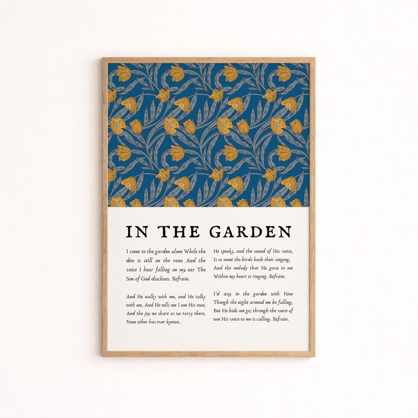 In the Garden Hymn Print for Christian Wall Art for Vintage Floral Decor for Church Gift for Grandma Blue Yellow (Digital Download)