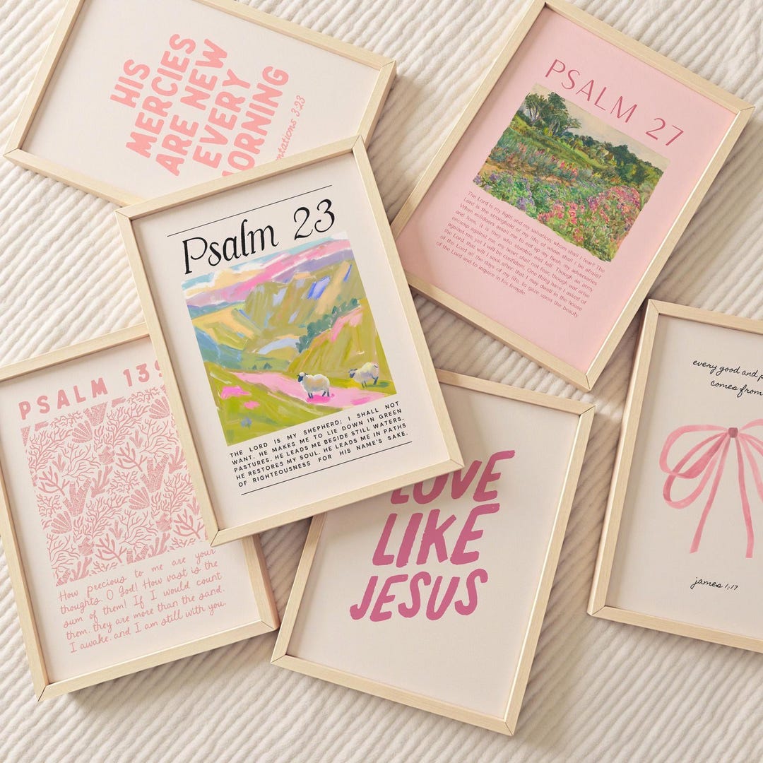 Christian Bible Verse Wall Art Set for Girls Dorm Room, Pink Scripture ...