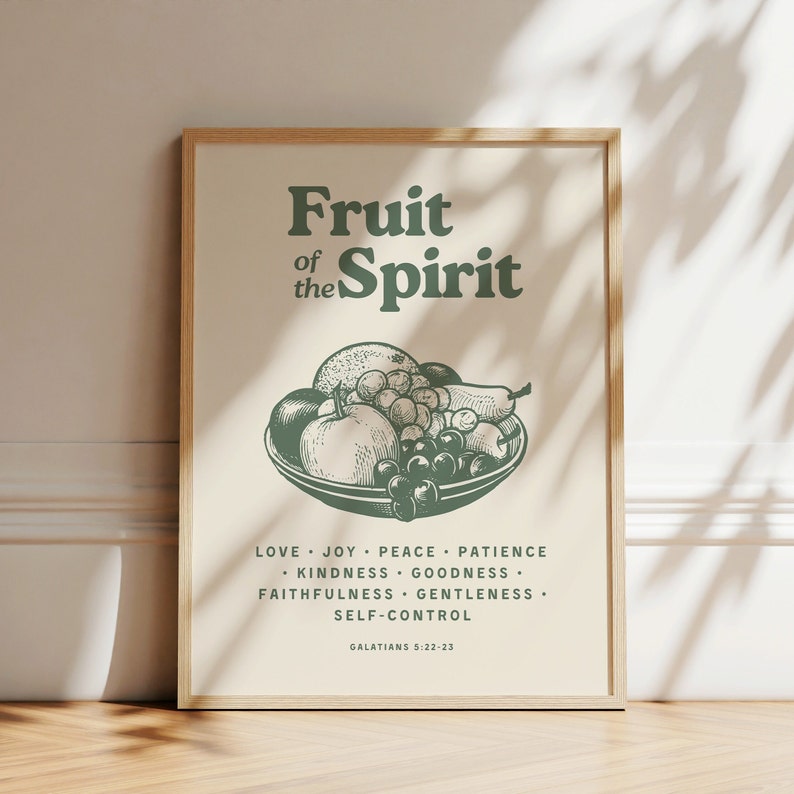 Fruit of the Spirit Wall Art, Retro Kitchen Print, Sage Green Wall Art, Dorm Room Essentials, Christian Wall Art, Scripture Wall Art Gift image 4