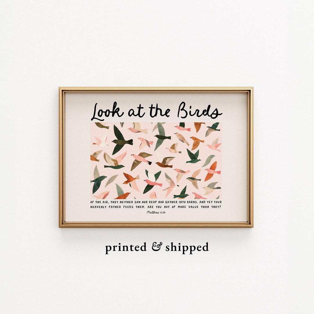 Look at the Birds Framed Christian Wall Art, Matthew 6 Bible Verse ...
