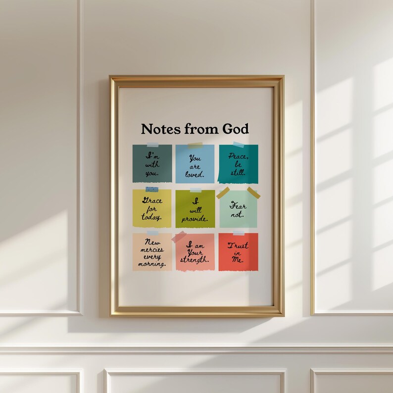 Inspirational digital art for entryway — colorful sticky notes showcasing heartfelt messages to greet visitors with comfort and faith.