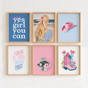Christian Girl Gallery Set of 6 Coastal Cowgirl Coquette Room Decor Bible Verse Wall Art Digital Print Pink Preppy Trendy Gift Posters