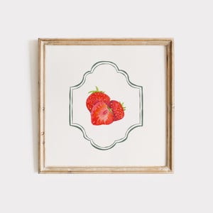 Strawberries Print, Coquette Room Decor, Printable Wall Art, Digital Download Artwork, Nursery Wall Art Gift, Trendy Kitchen Apartment Decor
