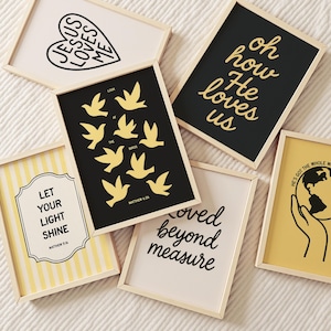 Christian Wall Art Bundle in Yellow | Bible Verse Posters | Printable Scripture Art | Dorm Room Decor | Modern Christian Quotes