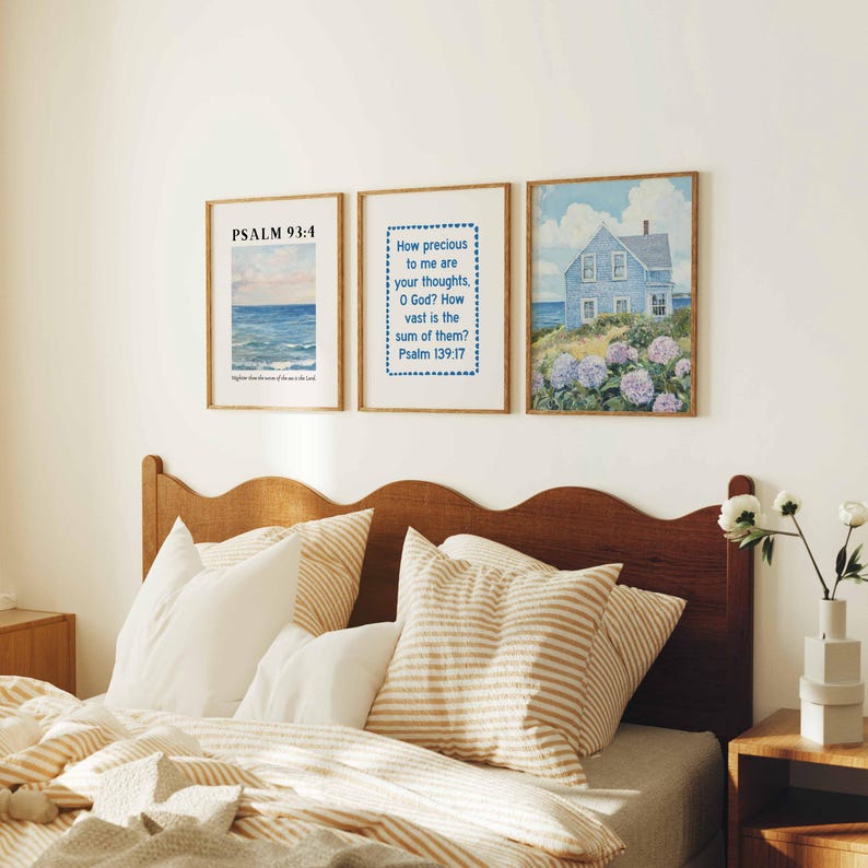 Cottage Scripture Image Coastal Christian Wall Art Bundle, Beach Cottage Bible Verse Prints ...