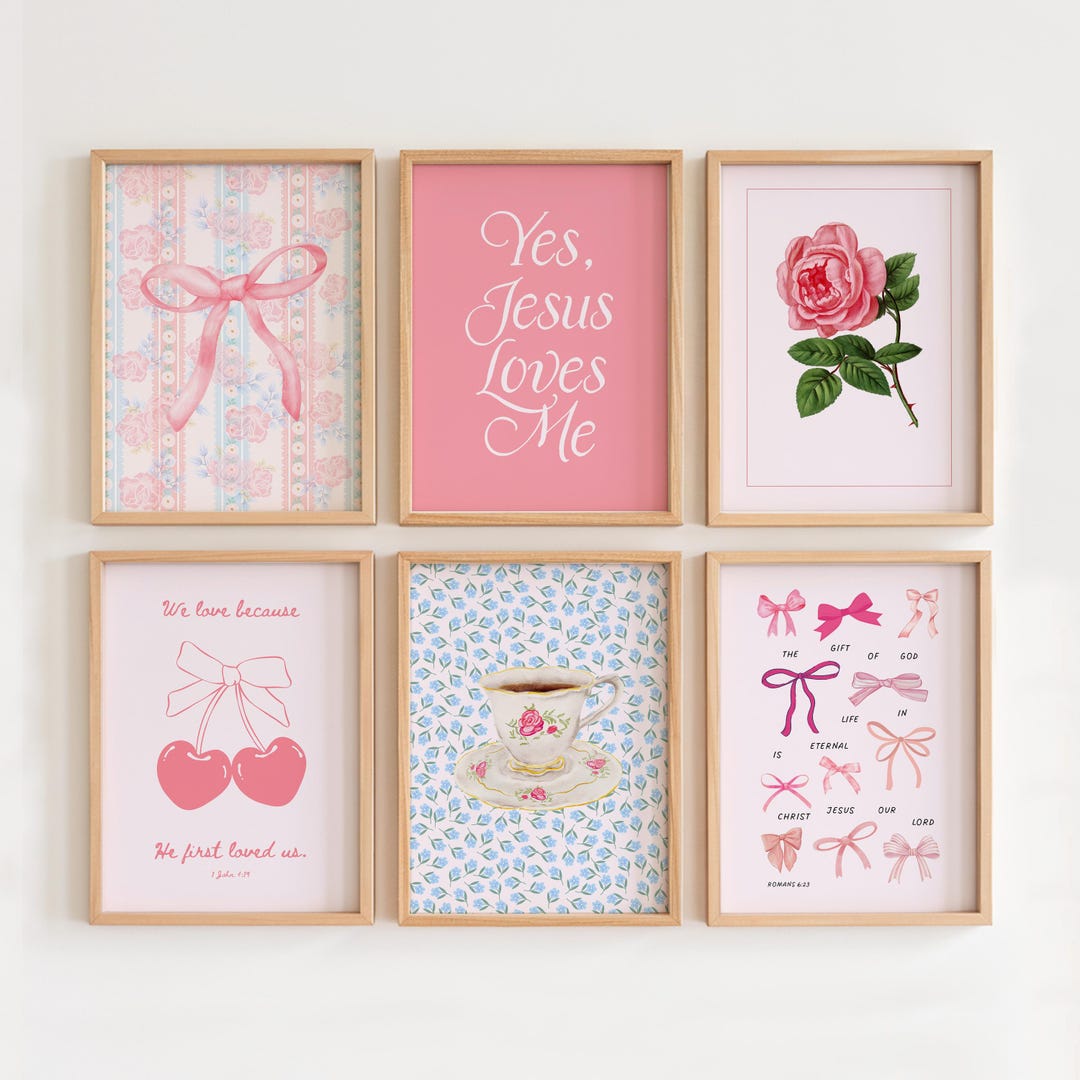 Coquette Christian Wall Art Set: Pink Bible Verse Prints (digital