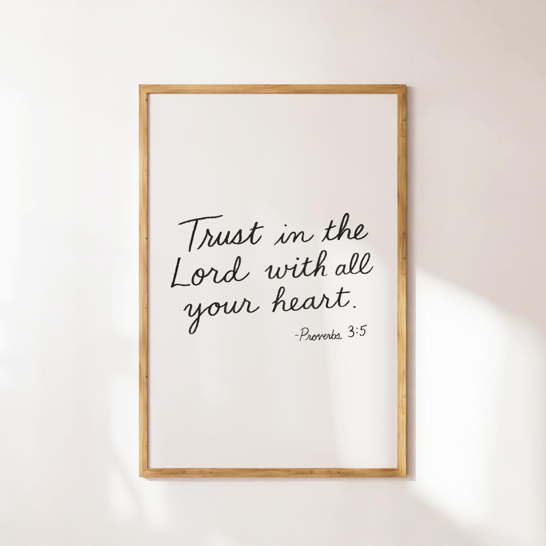 Christian Wall Art Printable - Proverbs 3:5 Bible Verse, Elegant Black ...