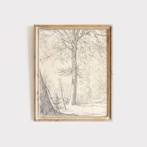 Vintage Tree Sketch Print: Neutral Woodland Art (Digital Download)