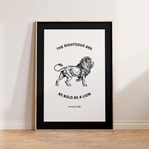 Arte de pared con versículo bíblico del león para decoración cristiana masculina, decoración para habitación de niños, impresión de versículos bíblicos de Proverbios para arte de pared masculino, regalo para él.