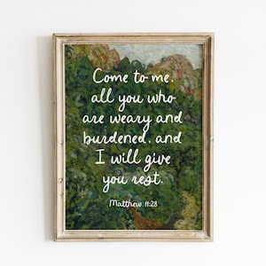 Matthäus 11:28 Schrift Wandkunst Christliche Wandkunst Trendige Wohnung Einweihungsgeschenk für christliches Haus Bibel Vers druckbare Wandkunst
