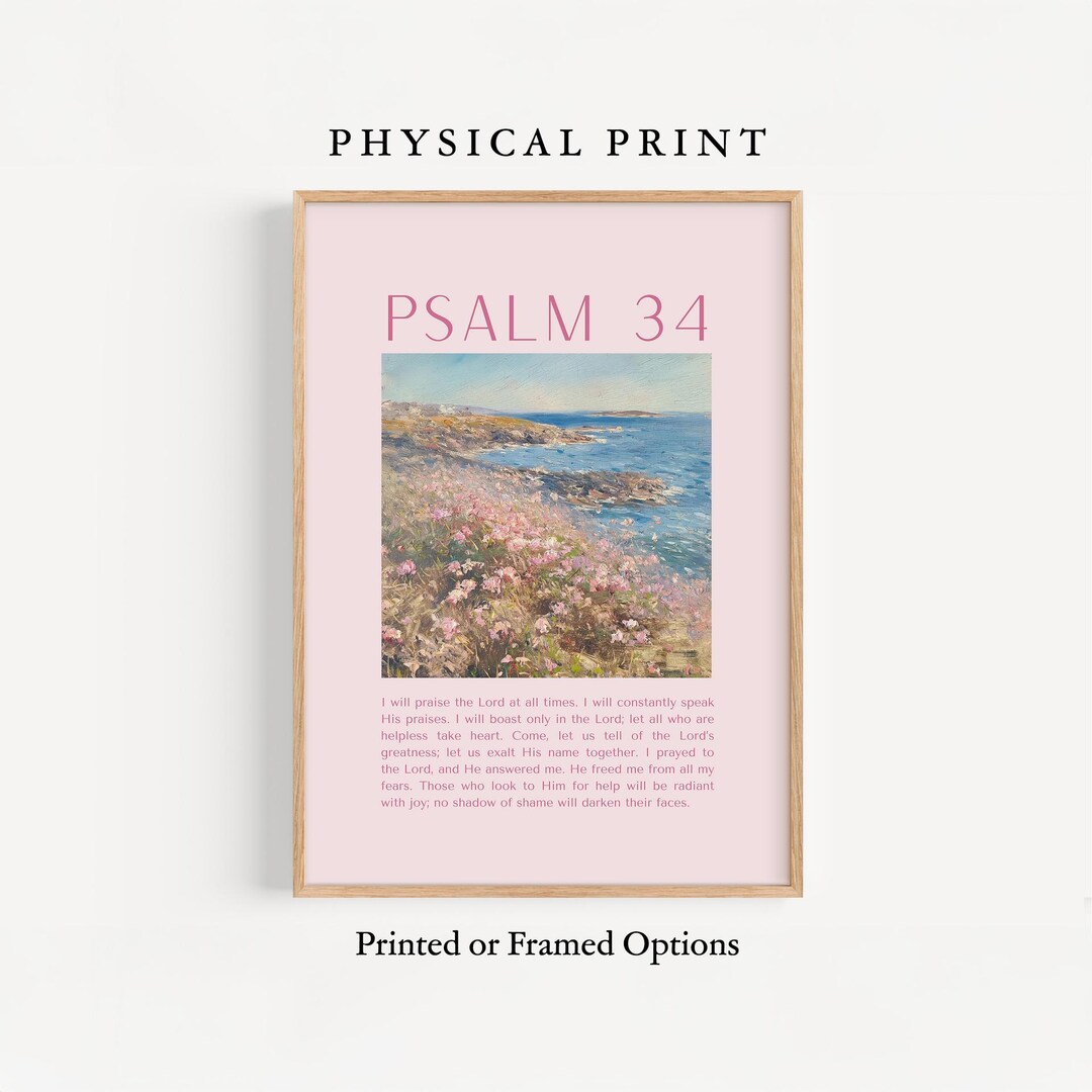 Psalm 34 Wall Art for Christian Bedroom Decor for Coastal Bible Verse ...