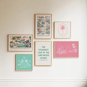 Tropical Christian Wall Art Set | Summer Bible Verse Prints | Coastal Wall Art | Pink Wall Art | Dorm Room Prints | Scripture Digital Prints