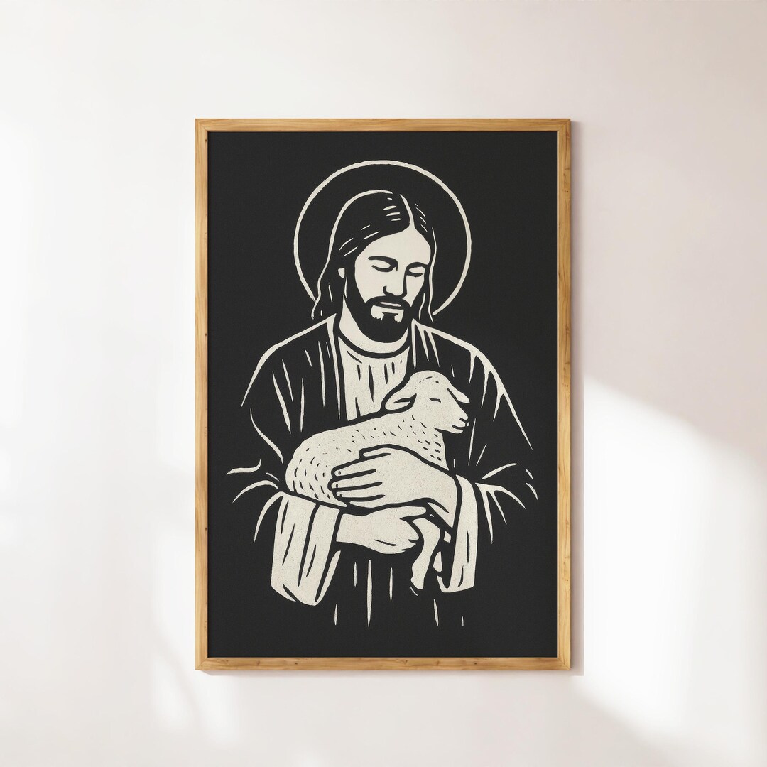 Jesus and Lamb Print: Minimalist Christian Wall Art (digital Download ...