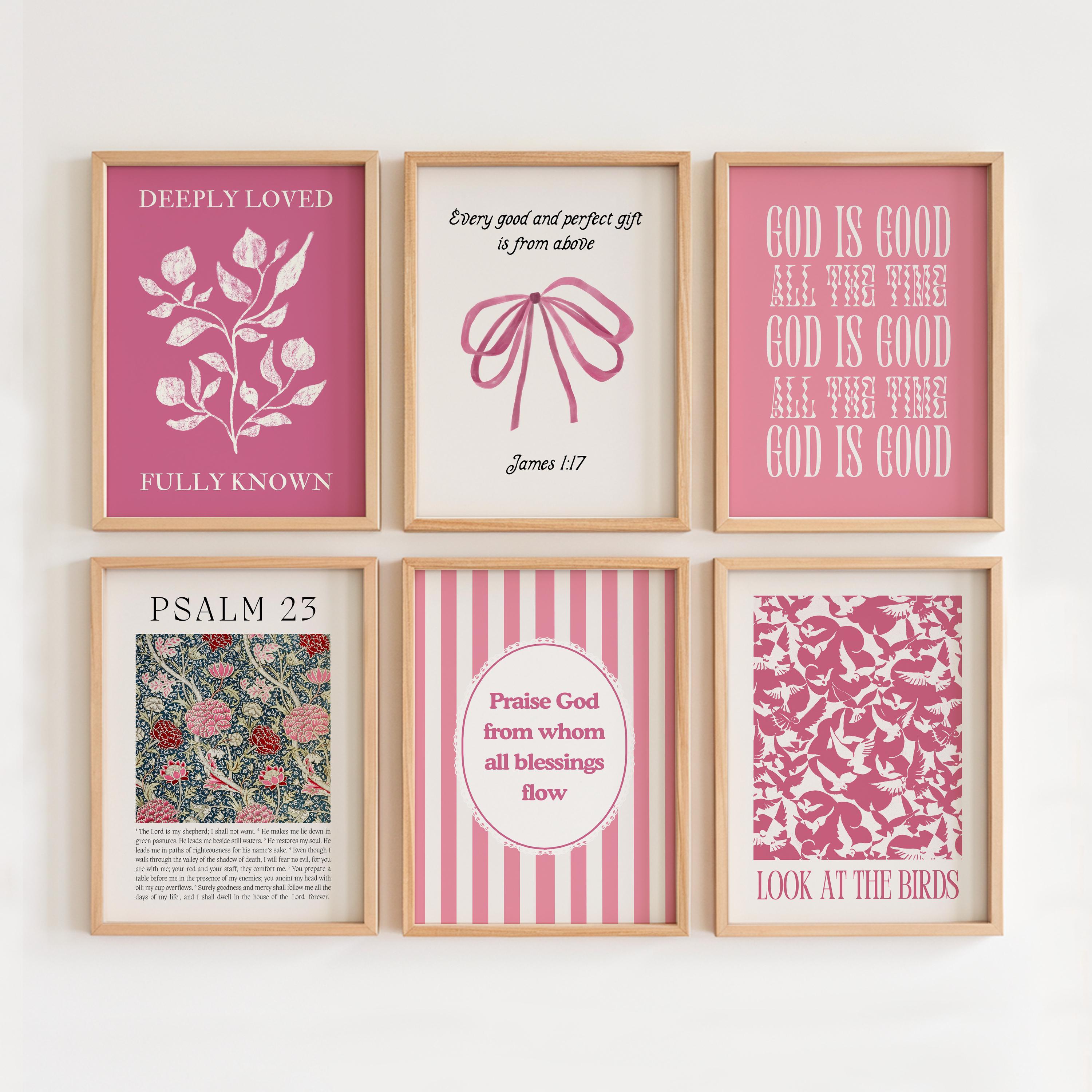 Pink Floral Christian Wall Art Bundle: Bible Verse Scripture Prints ...