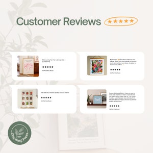 May include: Four customer reviews for printable art prints. The reviews include five stars and positive comments about the quality, delivery speed, and design of the prints. The reviews feature images of the prints.
