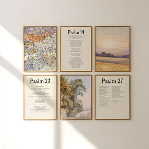 Christian Gallery 6er-Set, Psalm Serie, Vintage Wandkunst, digitaler Download, Psalm 23, Psalm 91, Psalm 27, Christliche Wandkunst, Bibel Vers