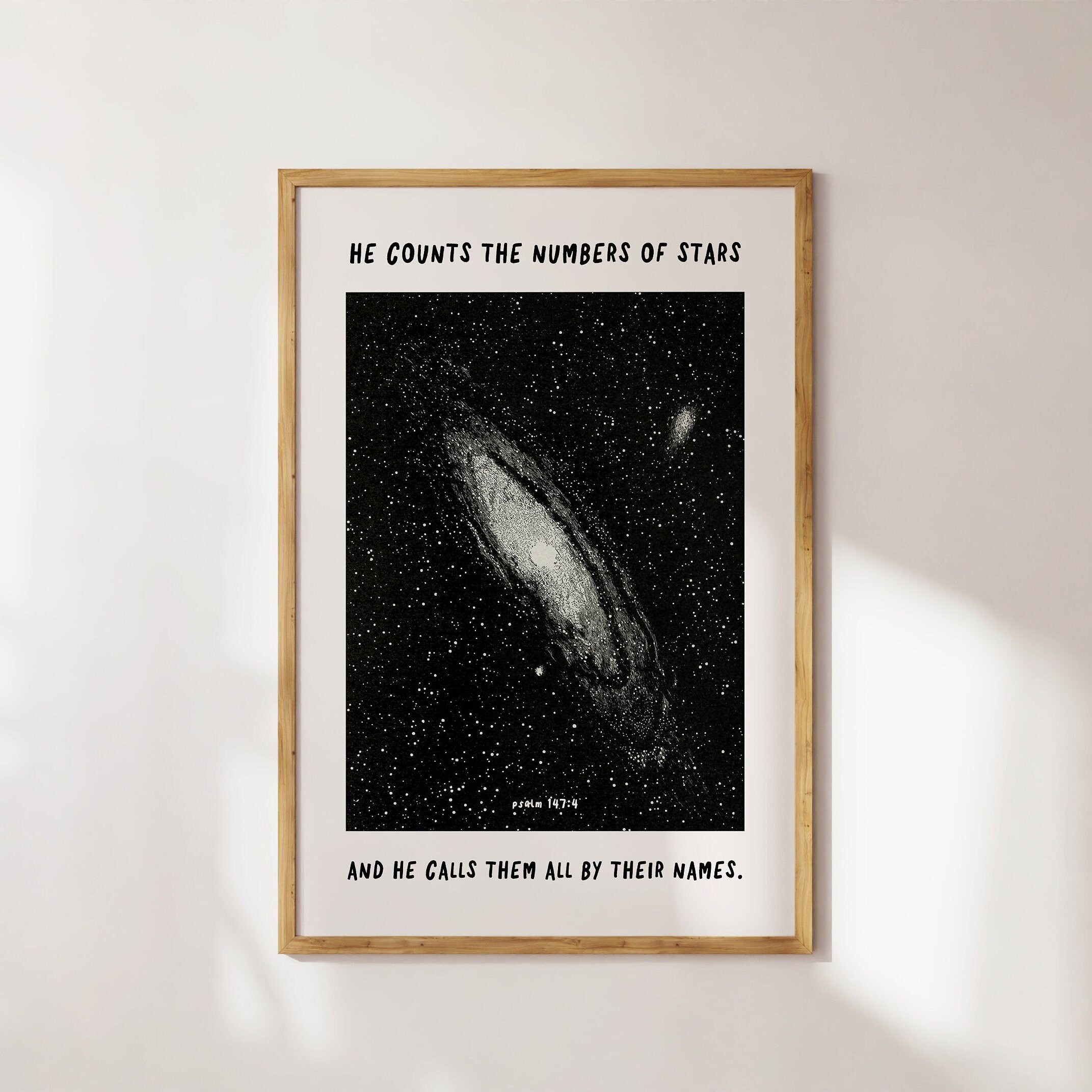 Psalm 147:4 He Counts the Stars Christian Wall Art Bible Verse Scripture Minimalist Aesthetic Digital Download Christmas Gift DIY Home Decor