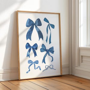 Blaue Schleifen, kokett, christliche Wandkunst, trendiges Wohnungsdekor, druckbare Kunst, digitaler Download, Drucke im Studentenwohnheim