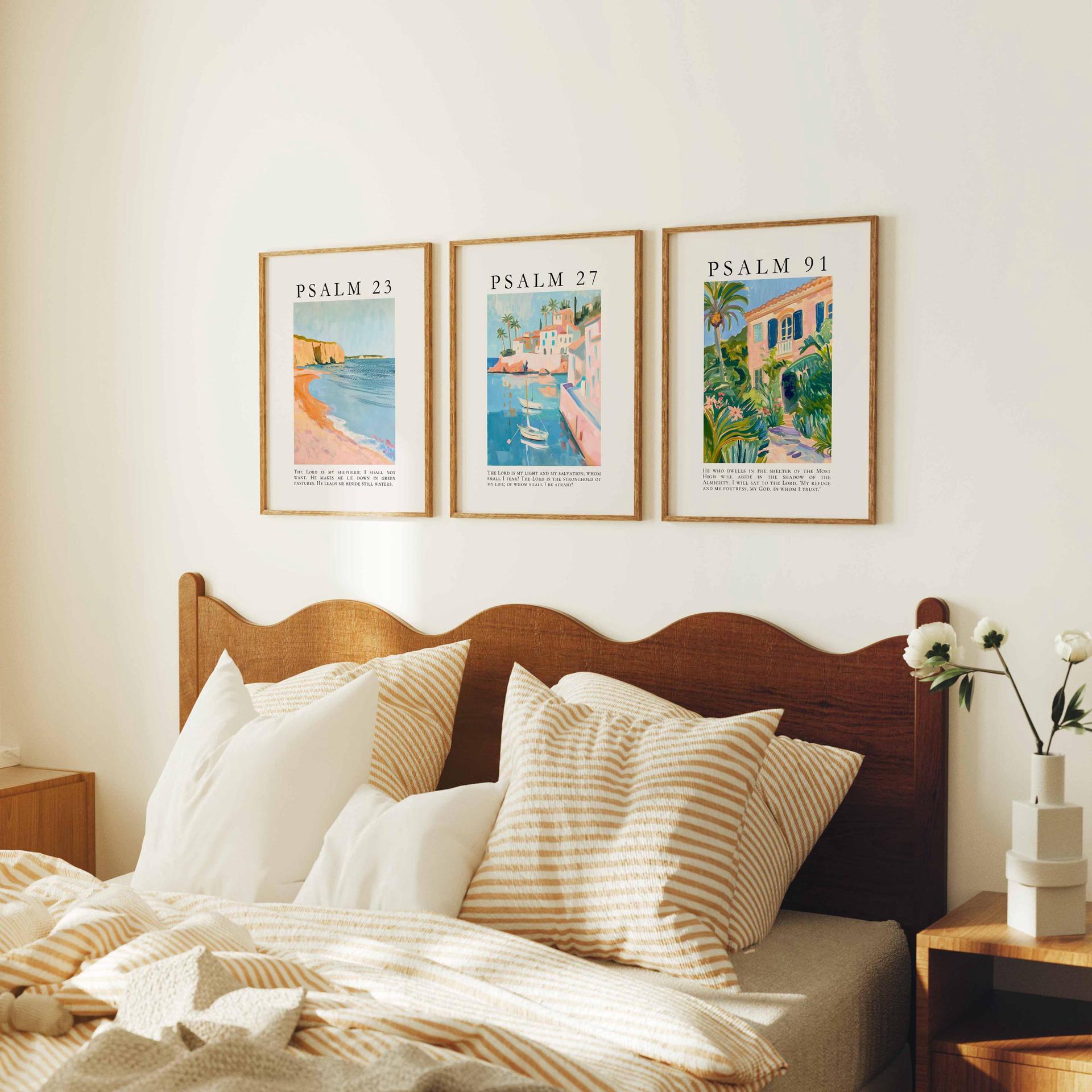Psalm Wall Art Set of 3 Coastal Christian Decor for Living Room Bible ...
