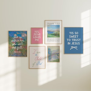 Pastel Christian Wall Art Set of 6 | Bible Verse Prints for Girls | Faith & Encouragement Bundle | Scripture Nursery Decor | Christian Print