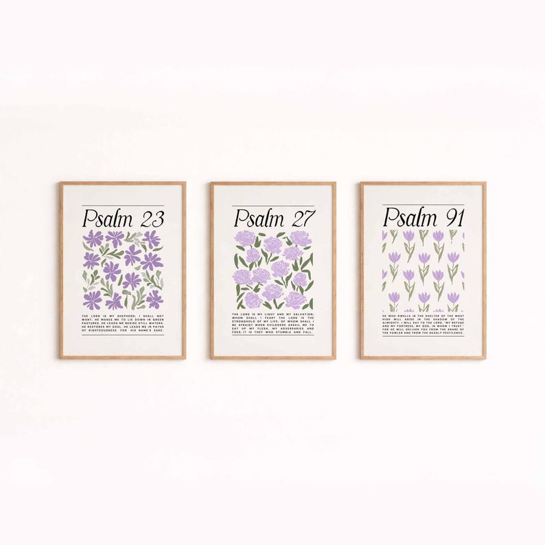 Psalms Printable Scripture Wall Art Set of 3, Psalm 23 27 91 ...