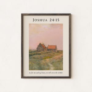 Joshua 24:15 Bible Verse Wall Art, As for Me and My House, Christian Print, Vintage Cottage Painting, Faith-Based Home Decor