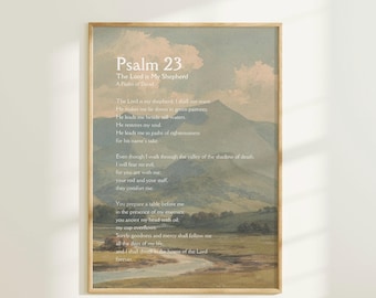 Psalm 23 Vintage Landscape Christian Wall Art, Digital Download, Bible Verse Wall Art, Landscape Mural, Christian Print, Pastor Appreciation