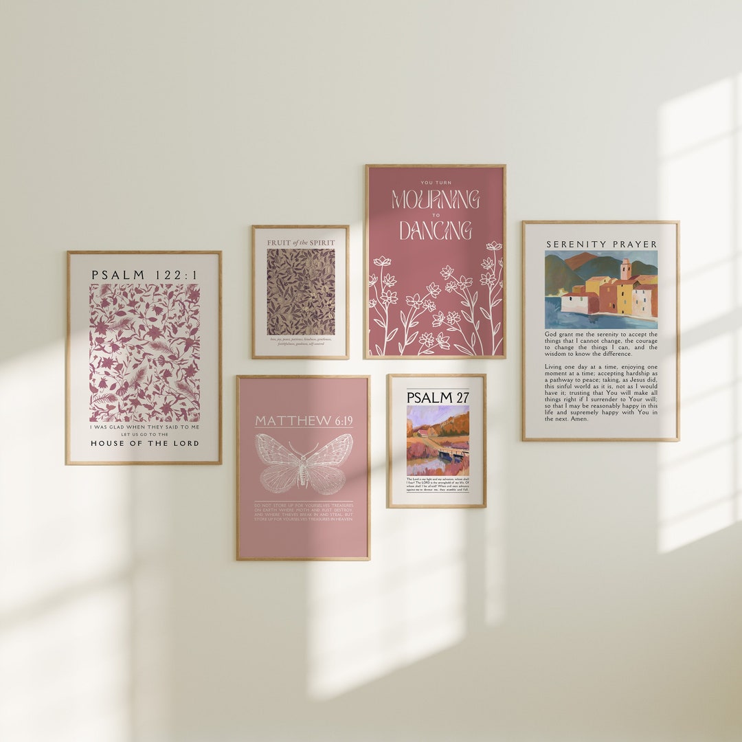 Mauve Pink Christian Wall Art Prints: Bible Verse Vintage Decor ...