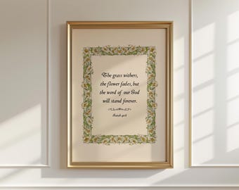 Christian Wall Art Printable - Isaiah 40:8 Bible Verse, Elegant Greenery Design, Inspirational Scripture Decor, Digital Download 303