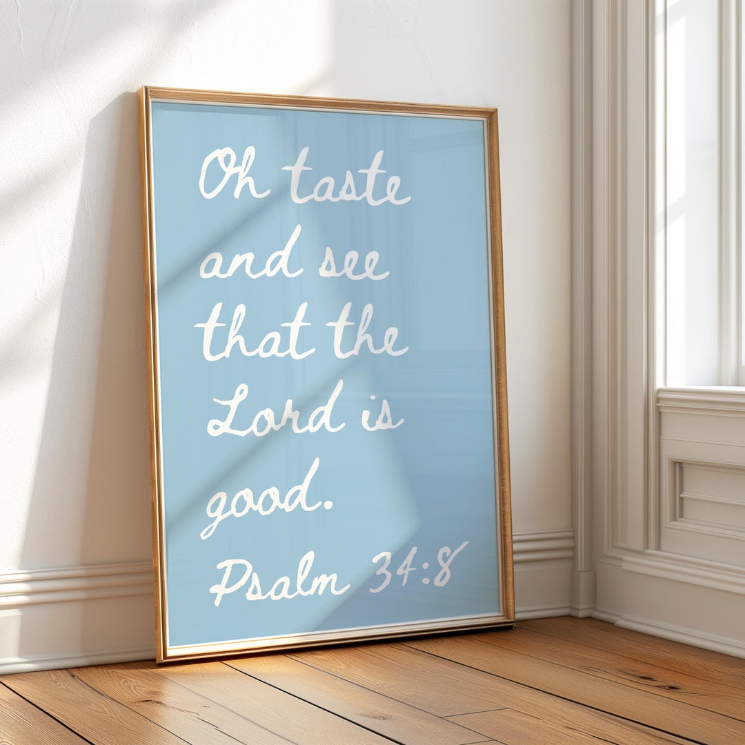 Psalm 34 Coastal Christian Wall Art: Blue Bible Verse Print (digital ...