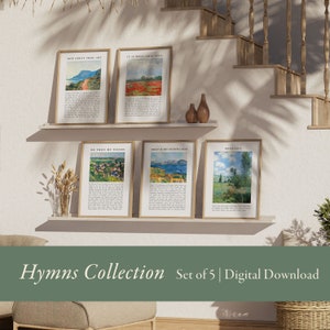 Hymns Collection Set of 5, Gallery Wall Set Colorful, Vintage Bible Verse Art, Digital Download, Christian Scripture Wall Art, Gift For Her