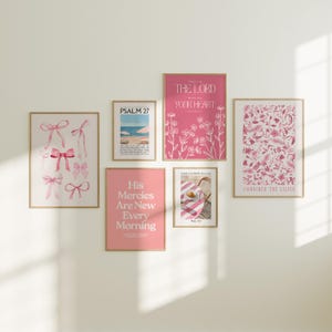 Christelijke kunst aan de muur flirt: roze strikken, bijbelversafdrukken (digitale download)