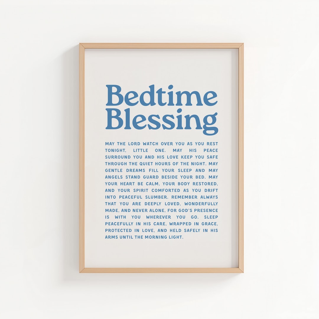 Bedtime Blessing Poster - Christian Wall Art, Blue Nursery Bible Verse ...