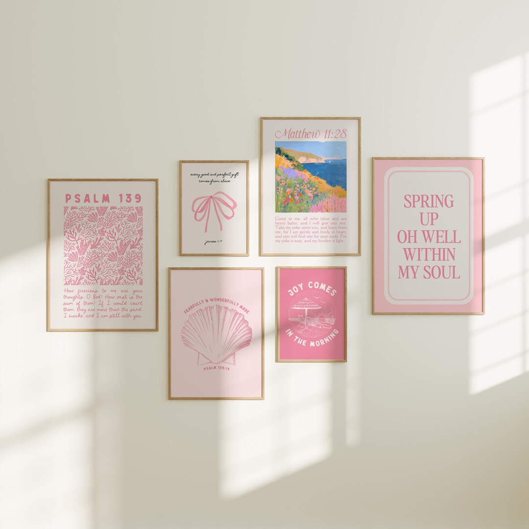 Coastal Christian Prints Set: Pink Bible Verse Wall Art (digital ...