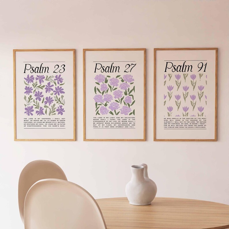 Psalms Printable Scripture Wall Art Set of 3, Psalm 23 27 91 ...