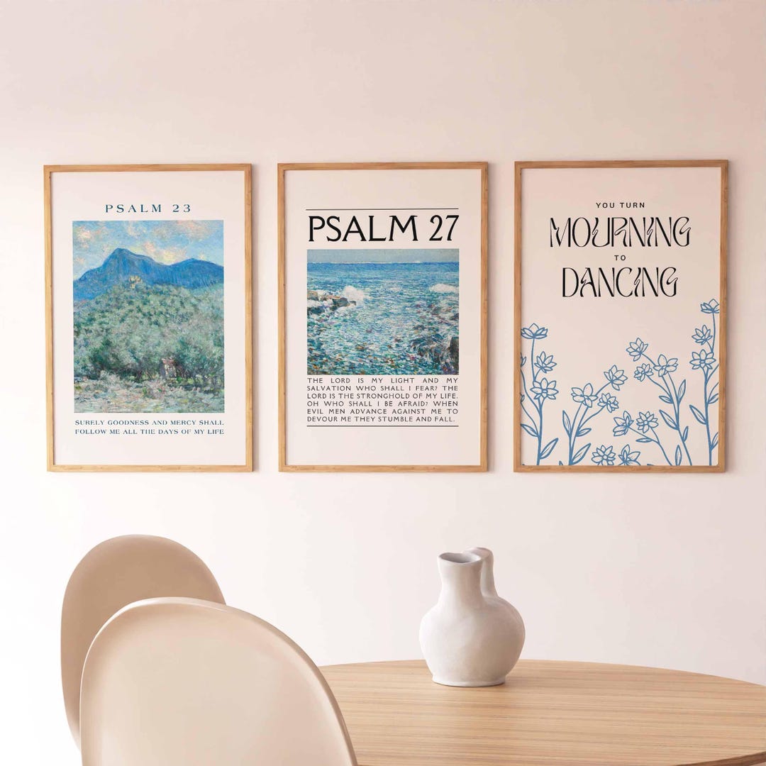 Christian Wall Art Set of 3, Psalm 23 and Psalm 27 Prints, You Turn ...
