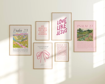 Christian Wall Art Bundle in Pink, Bible Verse Printable Posters, Cute Preppy Posters, Trendy Apartment Decor, Christian Prints