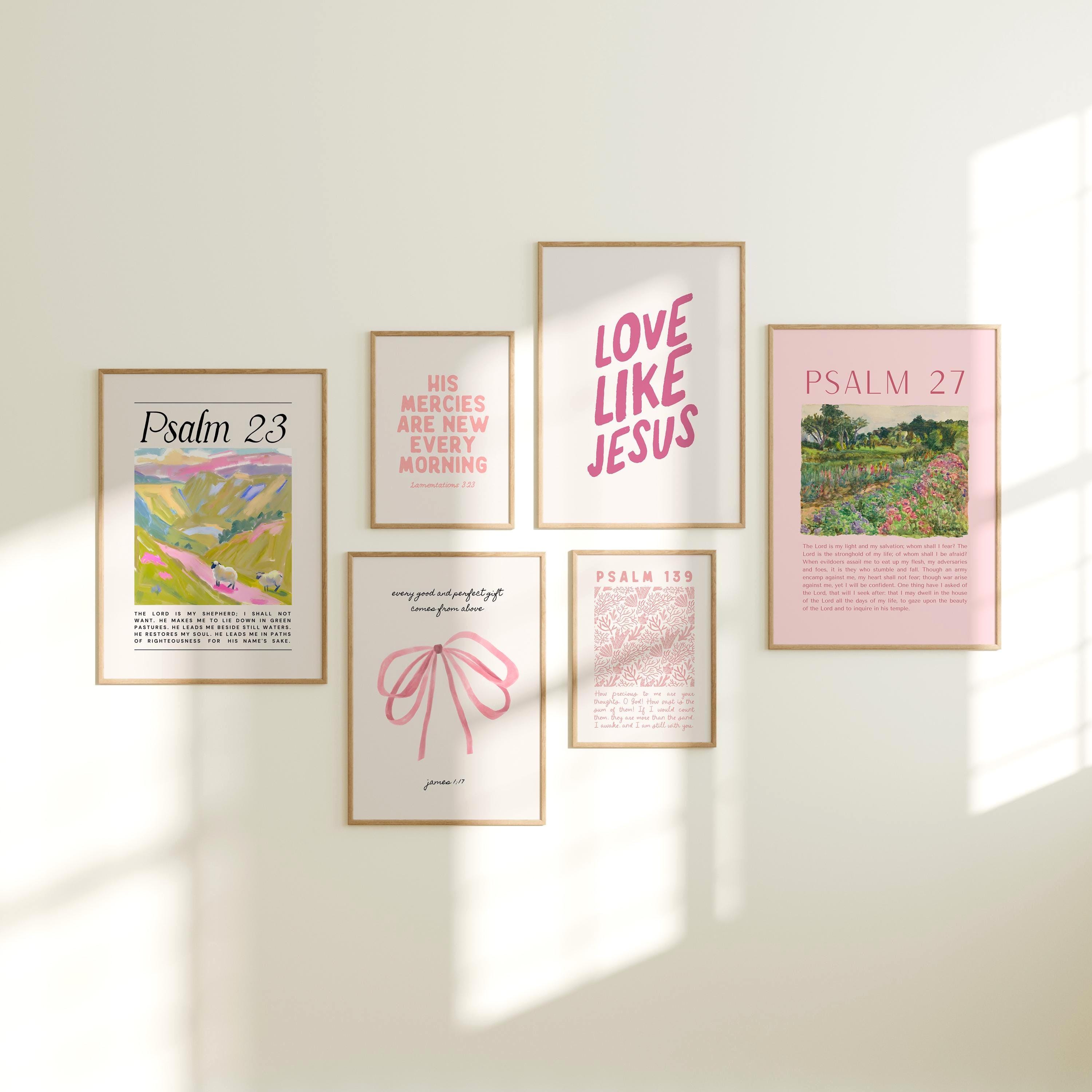 Set 3 Tableaux Versets Bibliques - Tendance Coquette Rose - Décoration Murale Toile 12x16in