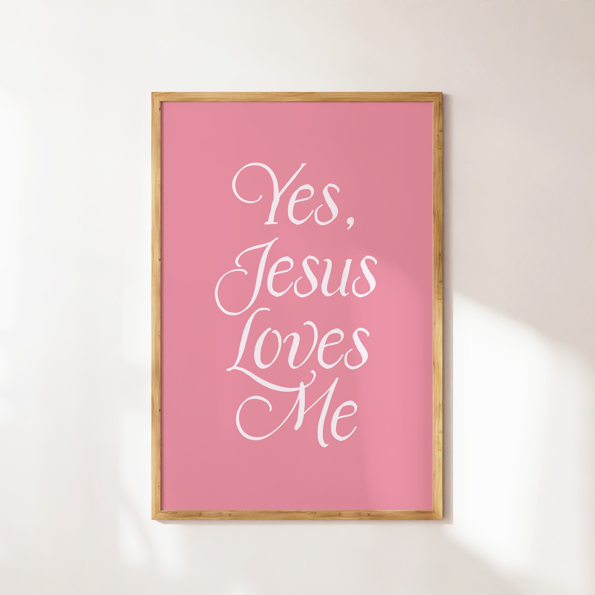Jesus Loves Me Pink Bow Wall Art: Coquette Christian Poster (digital ...