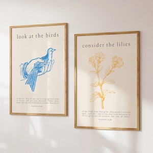 Cartel de boceto de pájaros vintage para decoración de pared de vivero cristiano para regalo de inauguración de la casa de campo Versículo bíblico Arte de pared Arte digital imprimible