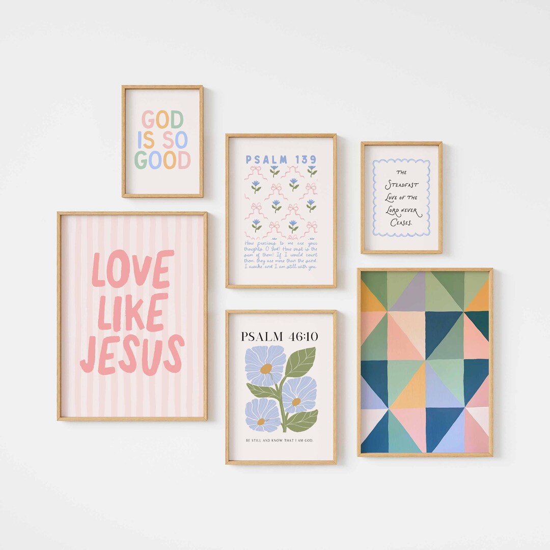 Colorful Christian Wall Art Set of 6 for Kids Room Decor, Bible Verse ...