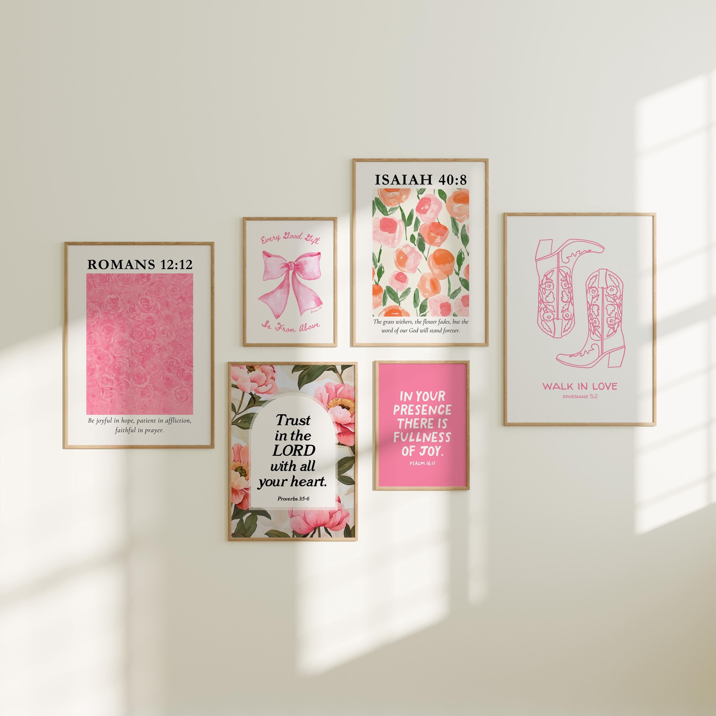 Christian Wall Art Bundle in Pink, Bible Verse Wall Art, Trendy Apartment Decor, Christian Housewarming Gift, Printable Wall Art Posters