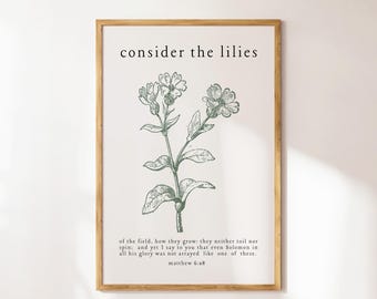 Consider The Lilies, Christian Wall Art, Sage Green Wall Art, Printable Wall Art, Scripture Art, Christian Housewarming Gift, Digital Print