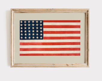 Vintage American Flag Print: Patriotic 4th of July Decor (Digital Download)
