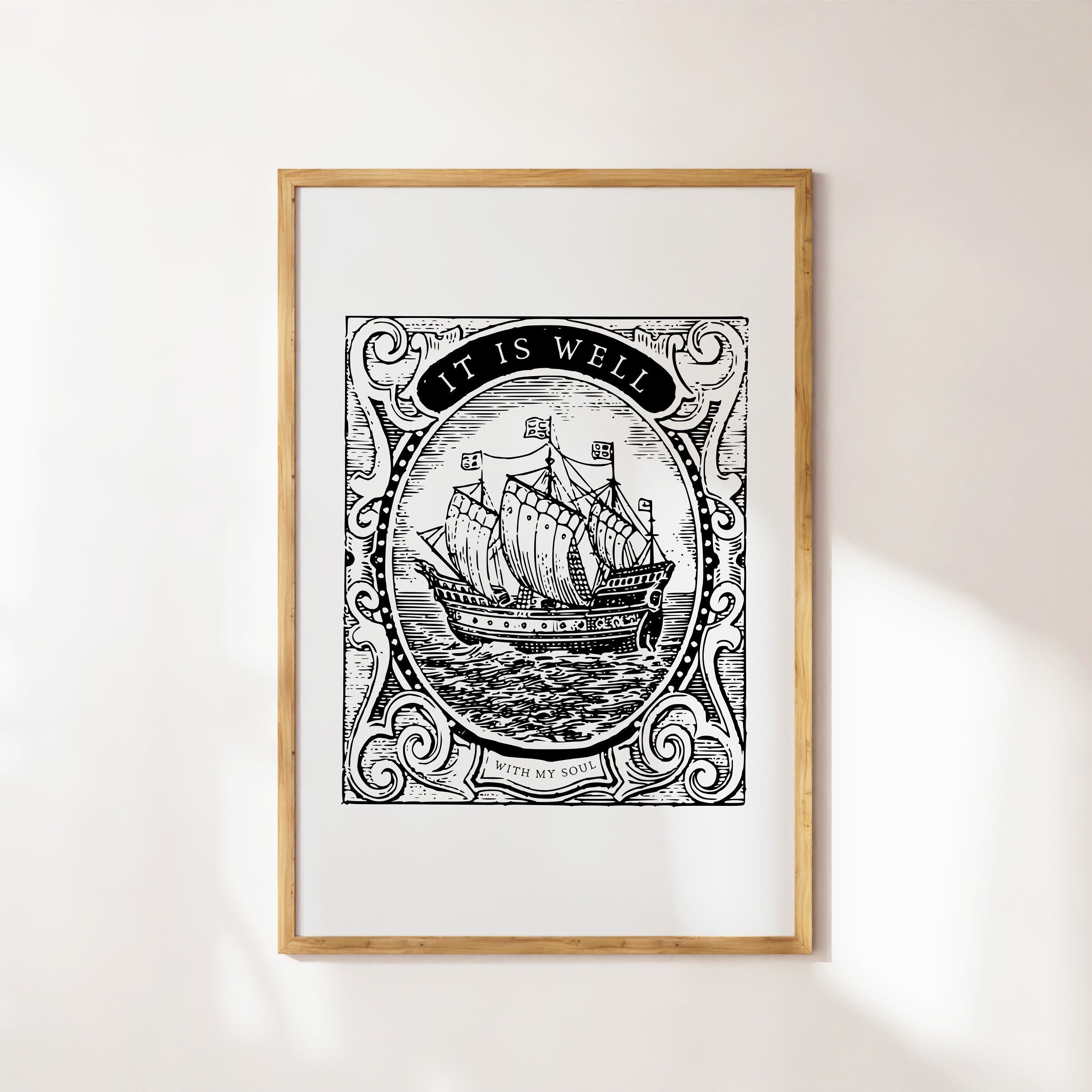 我が魂は安らかに プリント：ヴィンテージ賛美歌、航海用帆船