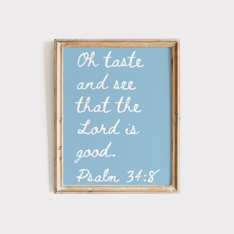 Psalm 34 Coastal Christian Wall Art: Blue Bible Verse Print (digital ...