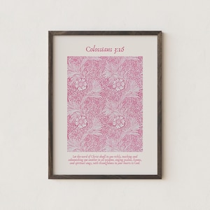 Colosenses 3:16, póster cristiano rosa, arte mural imprimible, descarga digital, versículo bíblico, decoración de habitación, regalo cristiano